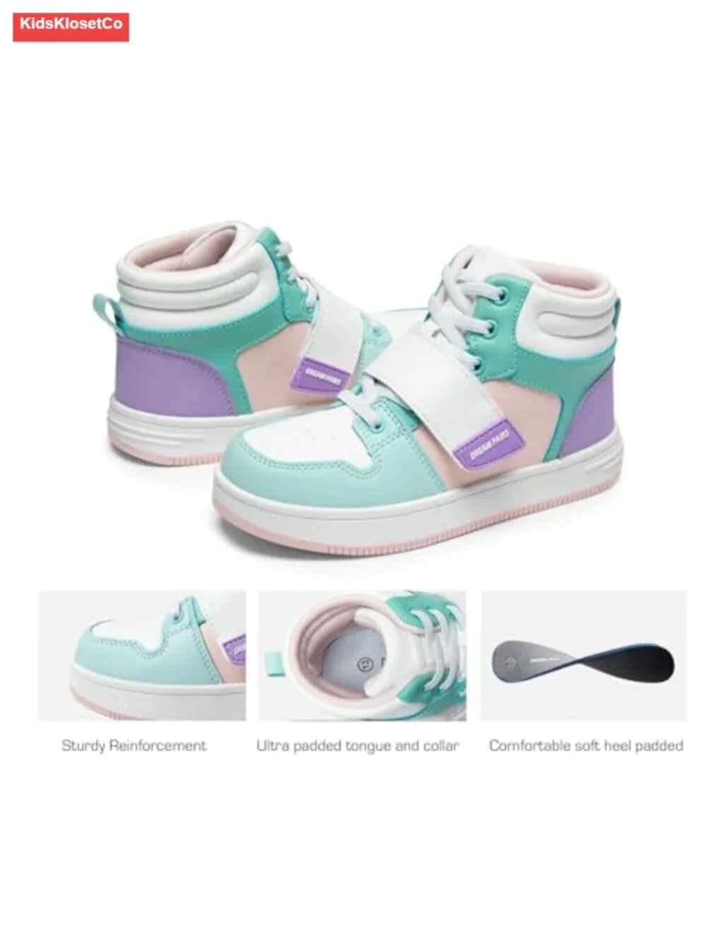 Kids High Top Sneakers Basketball Shoes with Hook & Loop Closure